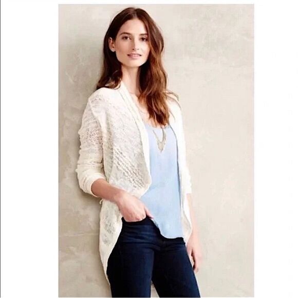 Anthropologie Knitted & Knotted Ismare Cable open Knit cotton Cardigan ivory S - Picture 2 of 12